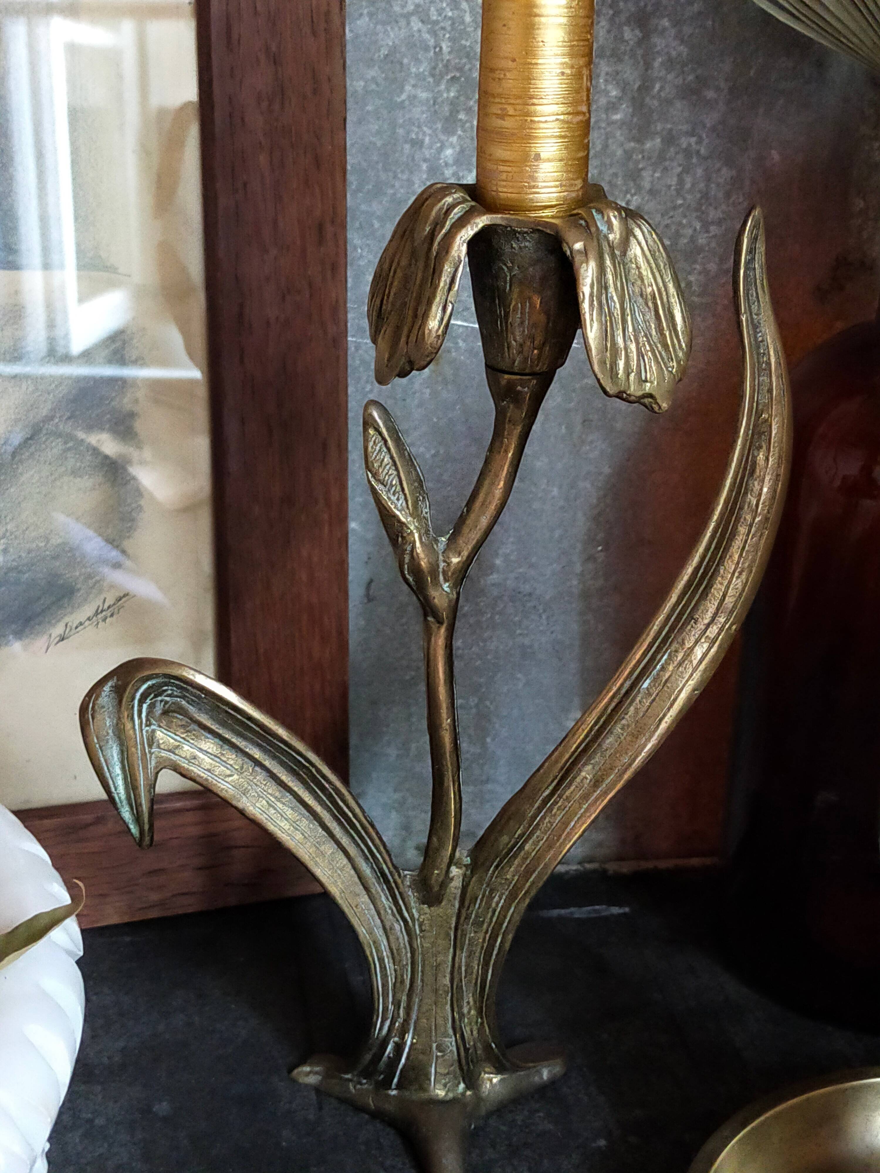 Old iris flower candle holder in solid brass