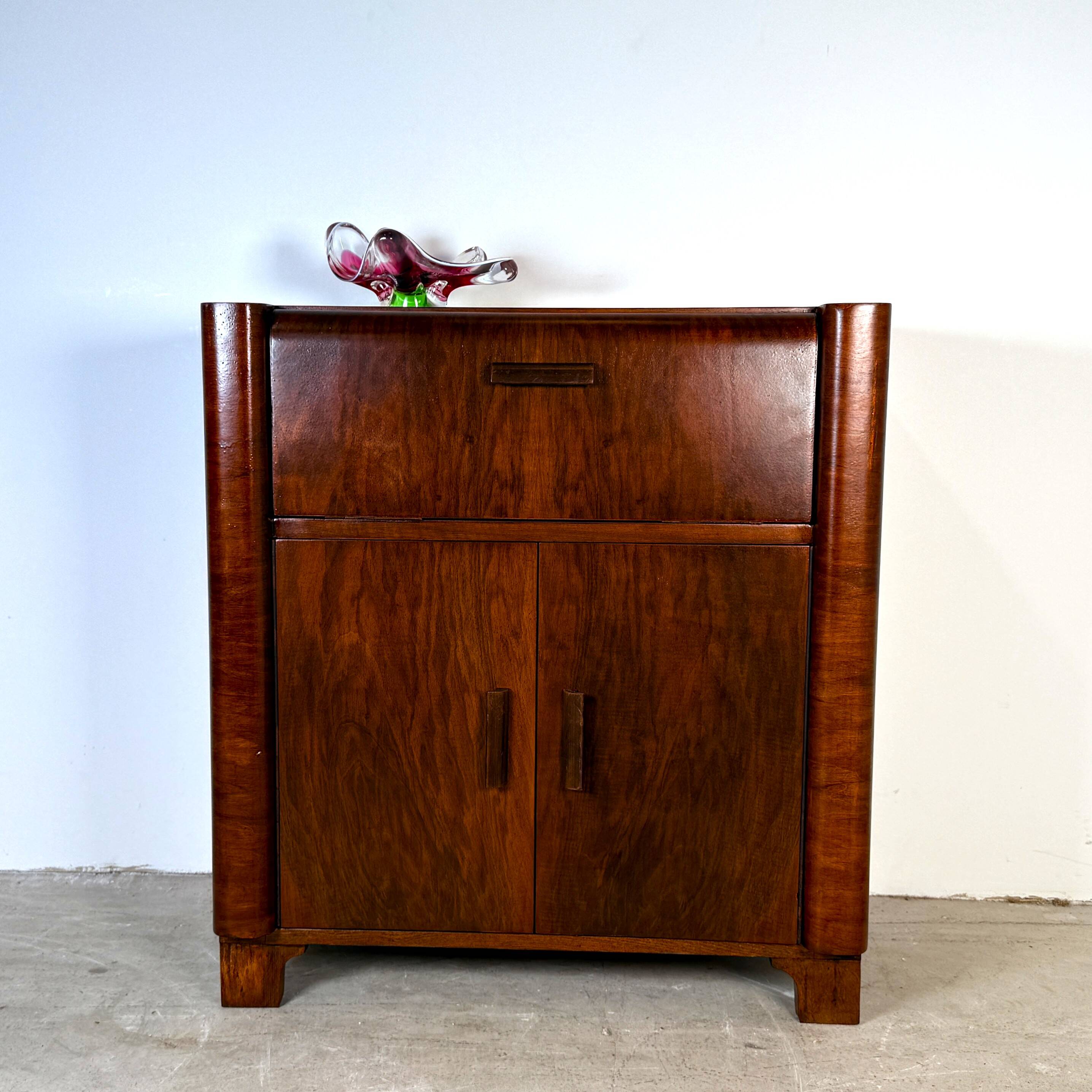 Art Deco audio cabinet with pull-out drawer