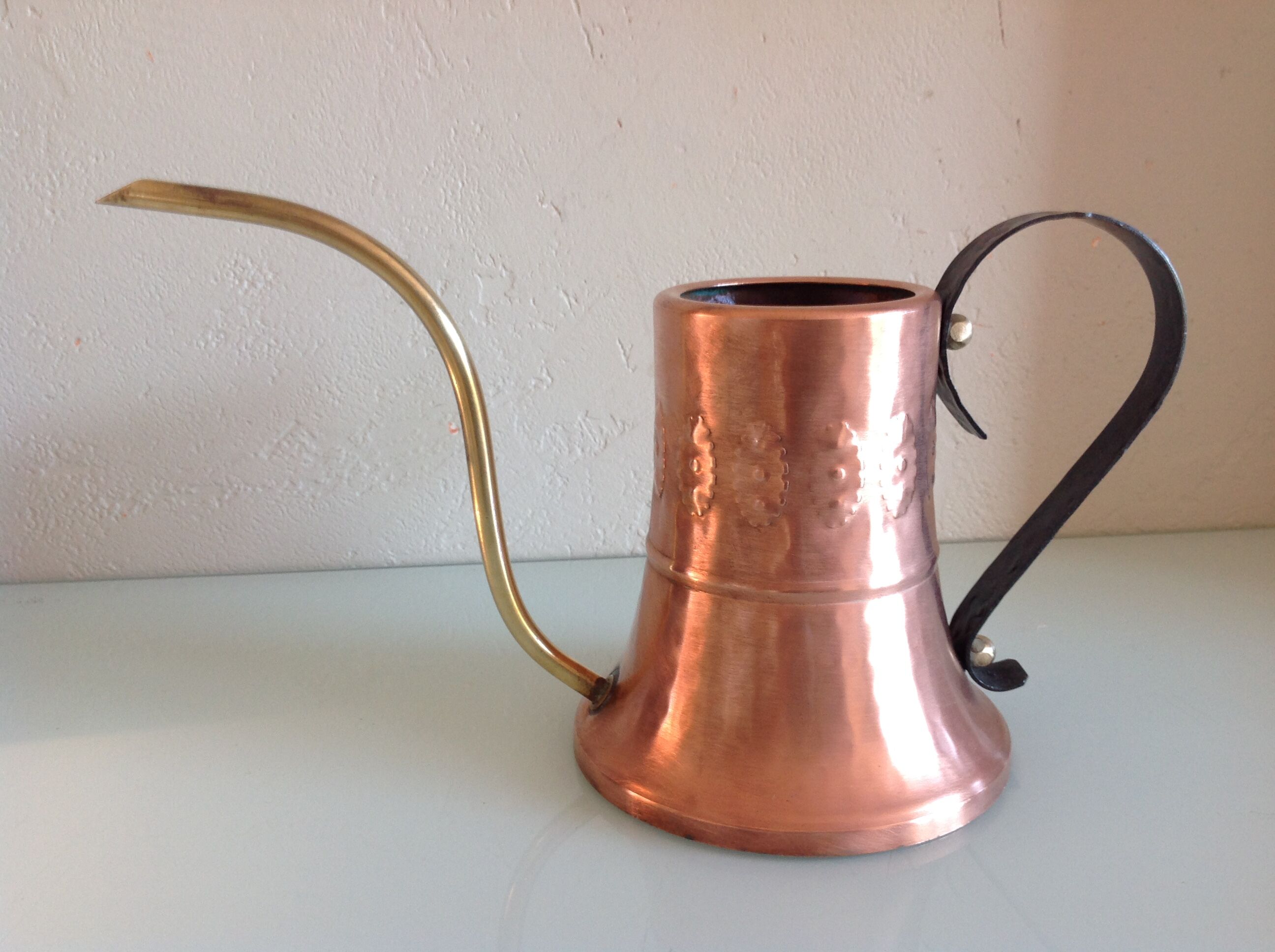 Brushed red copper watering can vintage 60s/70s