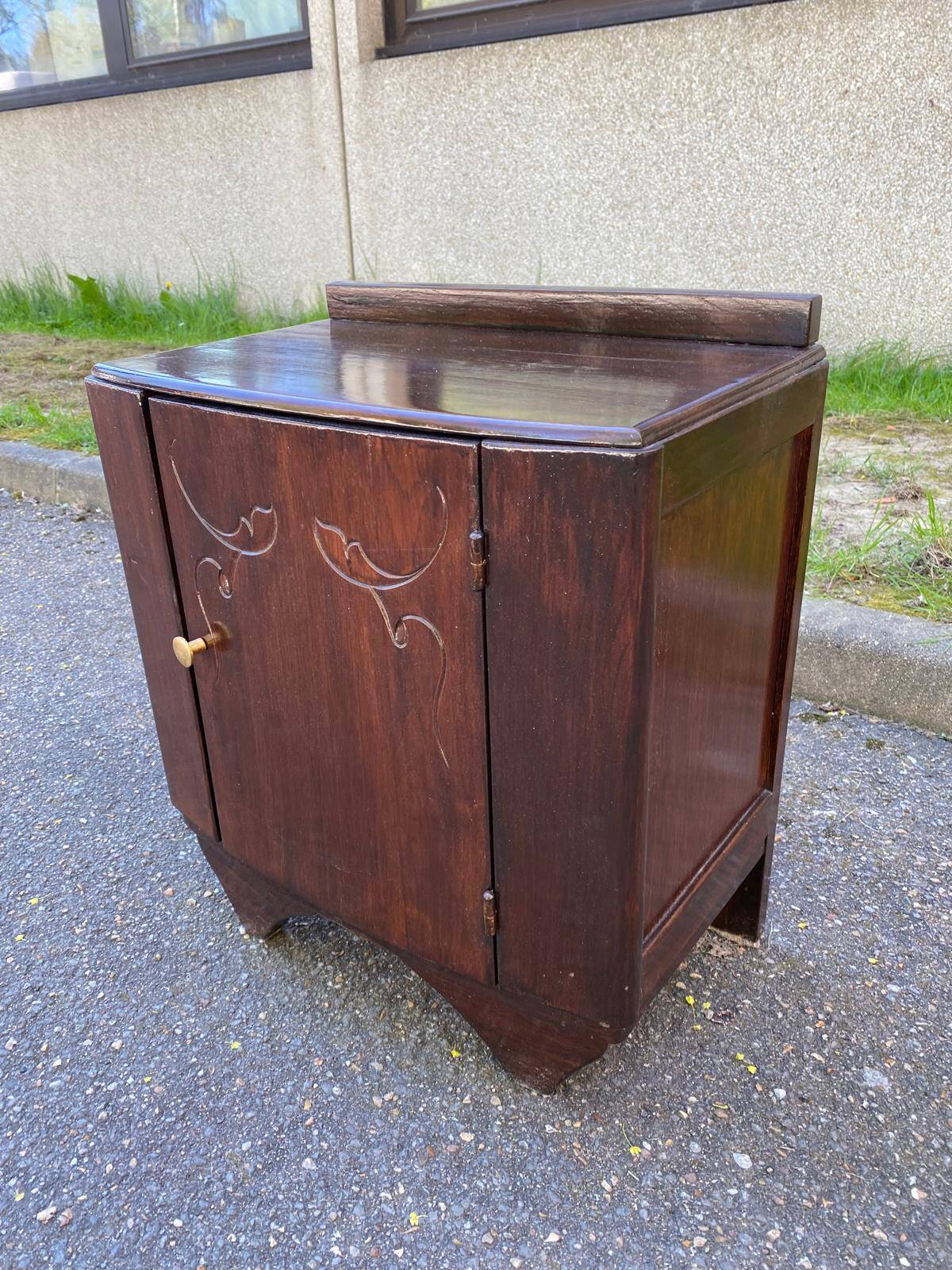 Art Deco bedside table in glossy dark oak