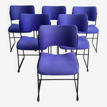 Set of 6 blue Howe 40/4 stacking chairs by David Rowland