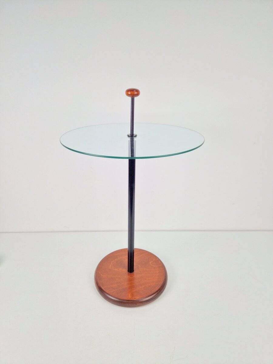 Postmodern Side Table with Ball Handle and Glass Top, 1980s