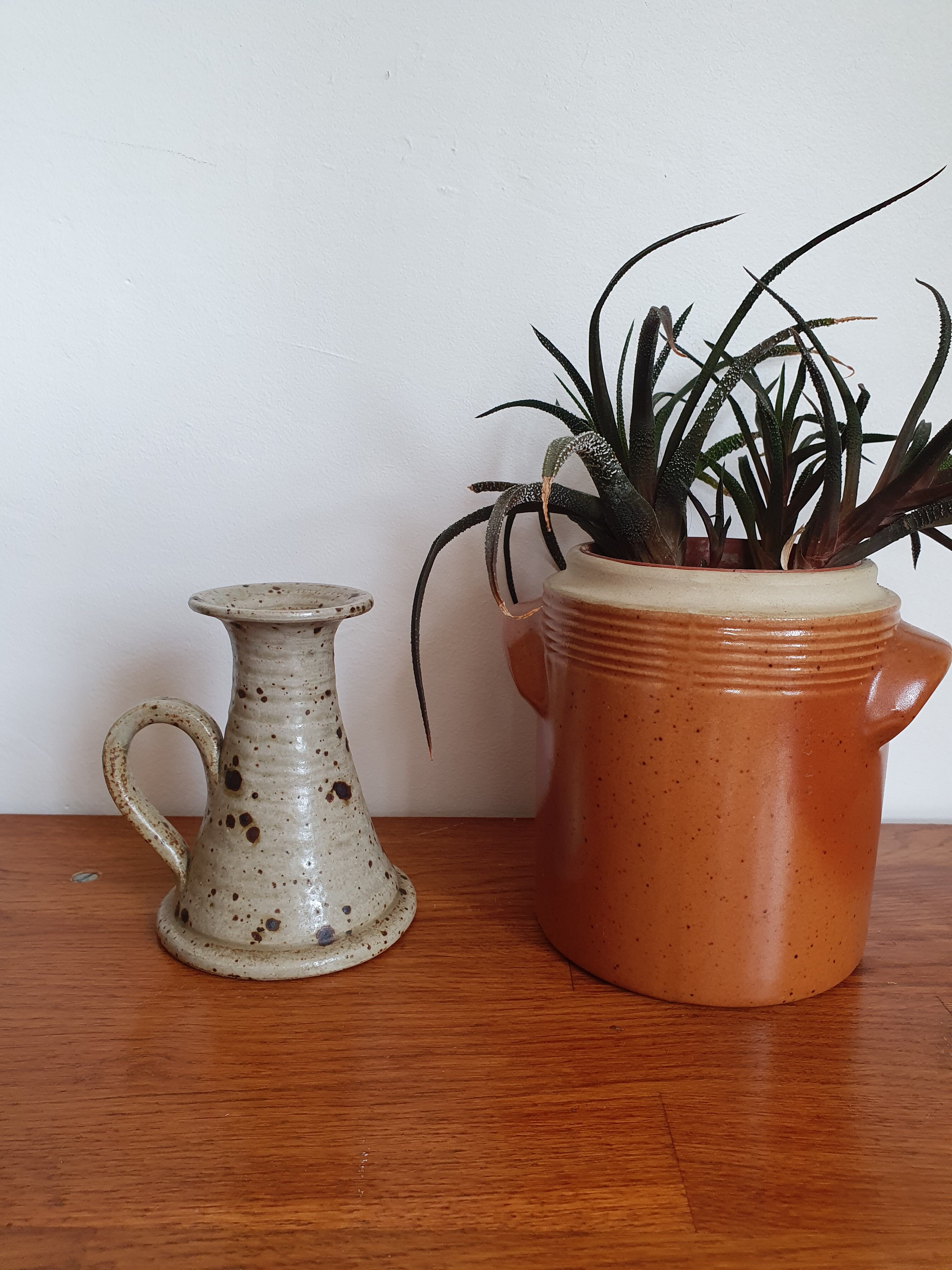 Speckled stoneware candle holder
