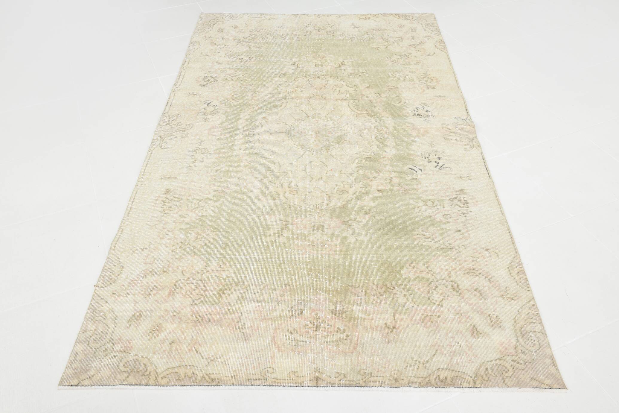 5x8 Green Cream Oriental Turkish Vintage Rug,  142x240Cm
