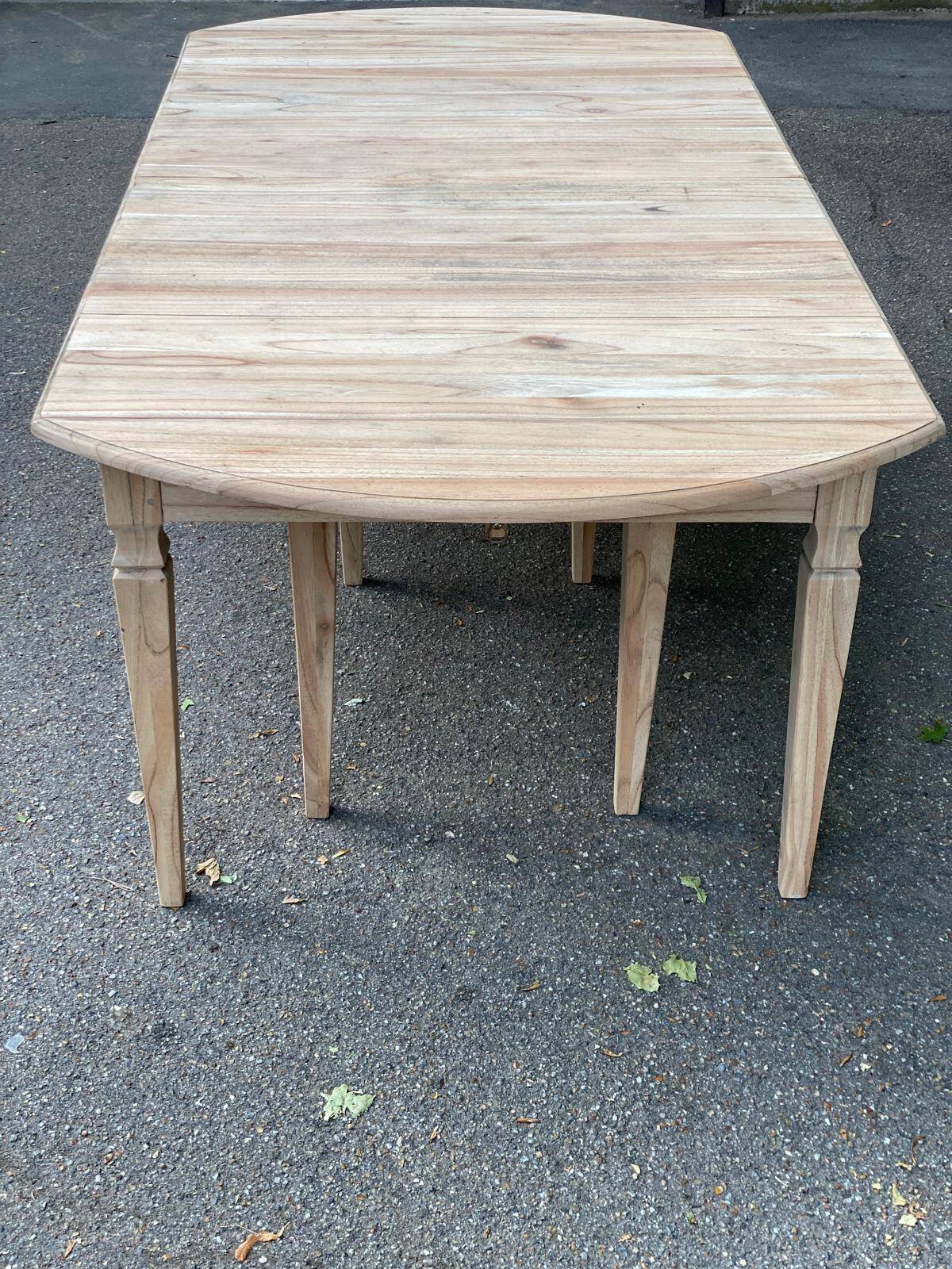 Renovated square extendable dining table in raw solid cherry wood, Louis XVI style.