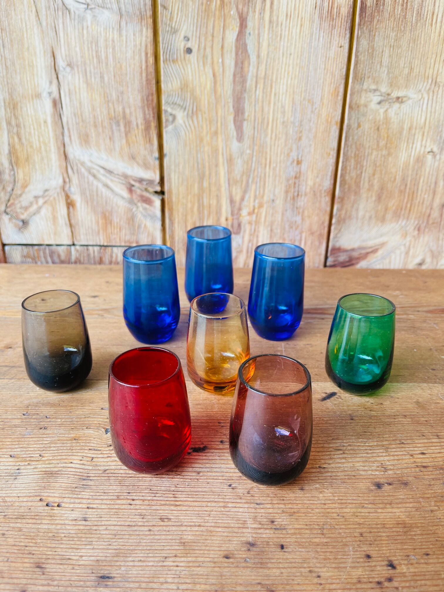 Set of colored liquor glasses 70s