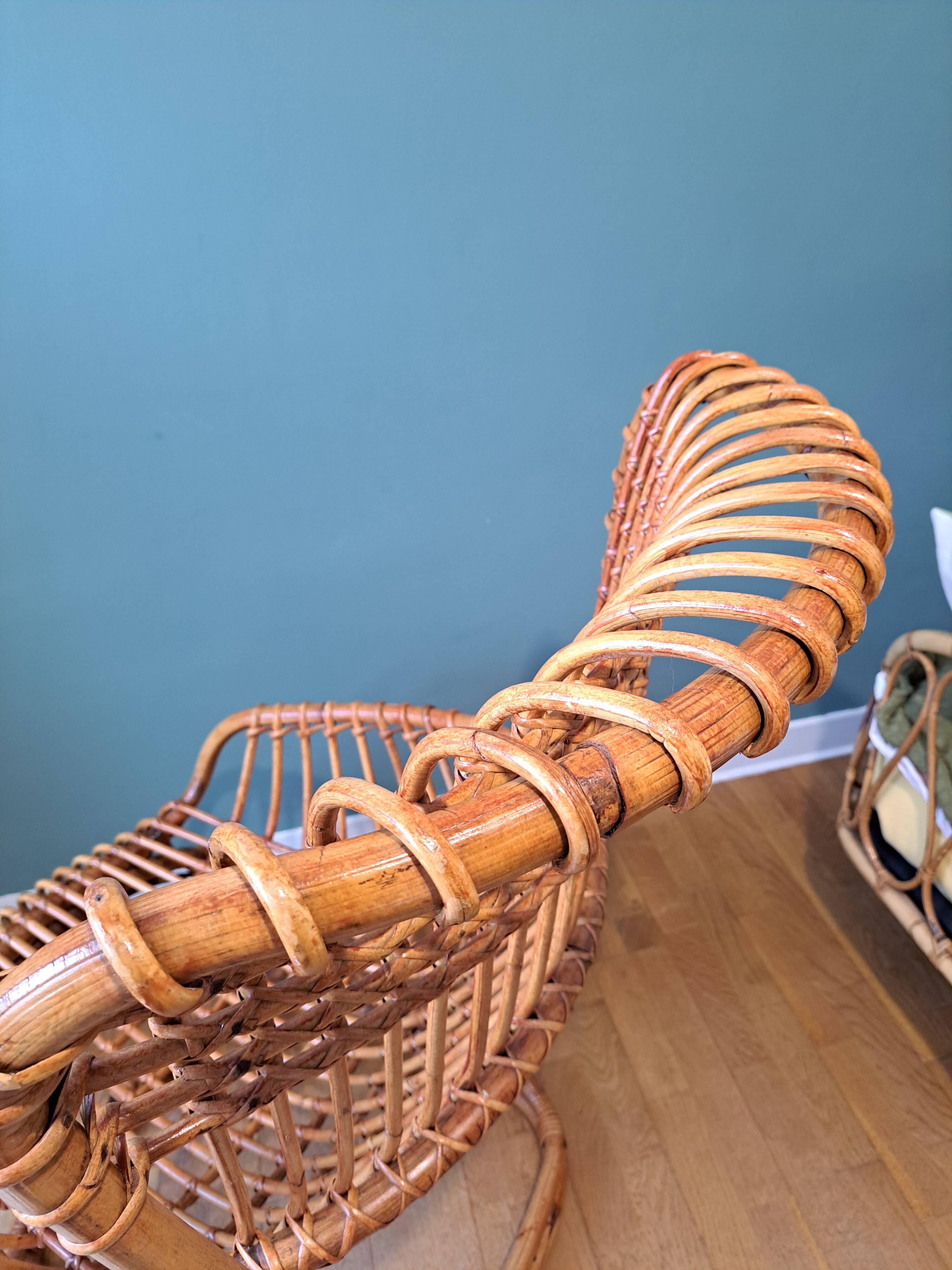 Rattan armchair by Tito Agnoli