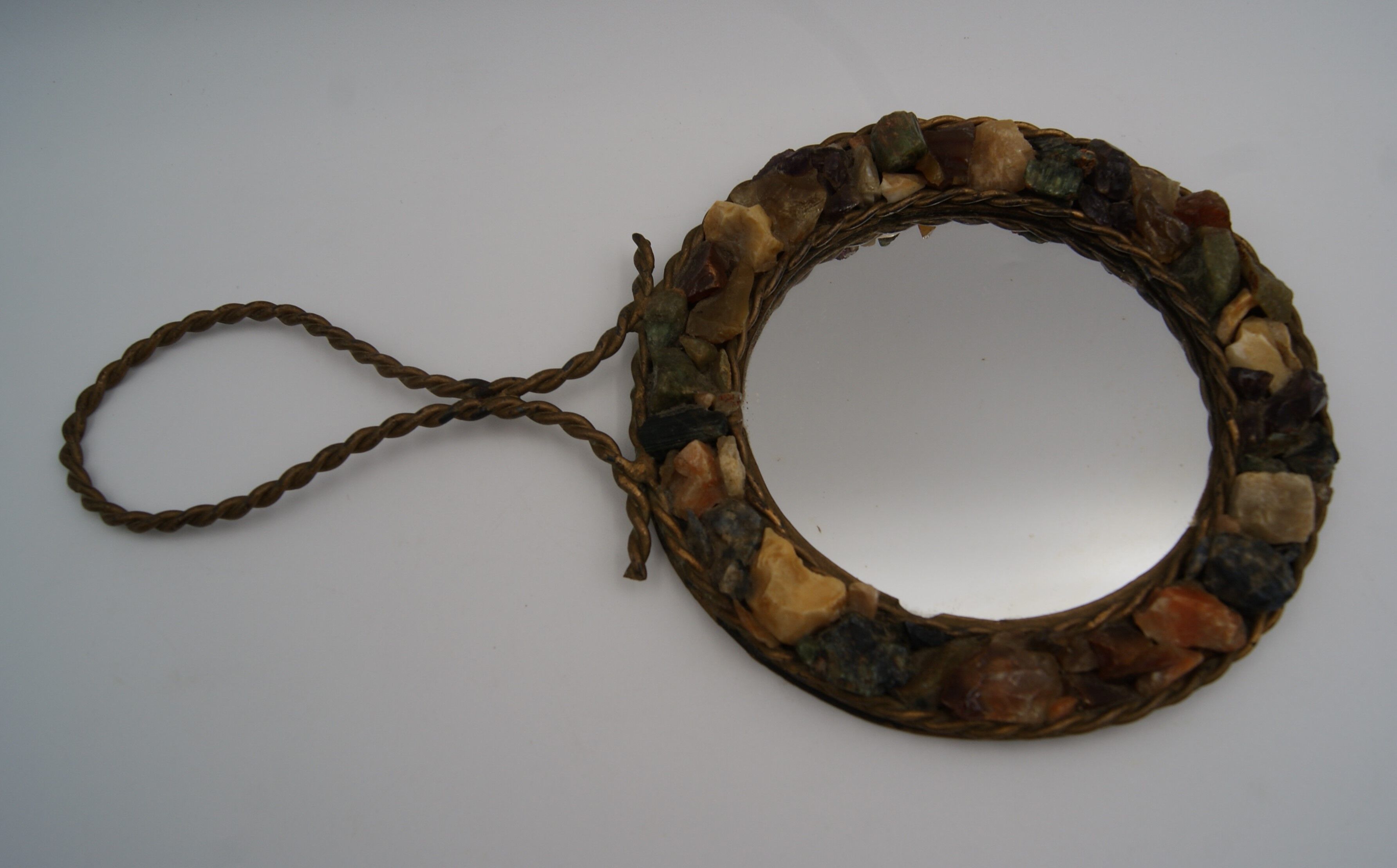 Vintage stone brass hand mirror