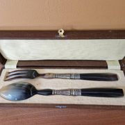 Salad serving set in horn and silver-plated metal in the Louis XVI style.