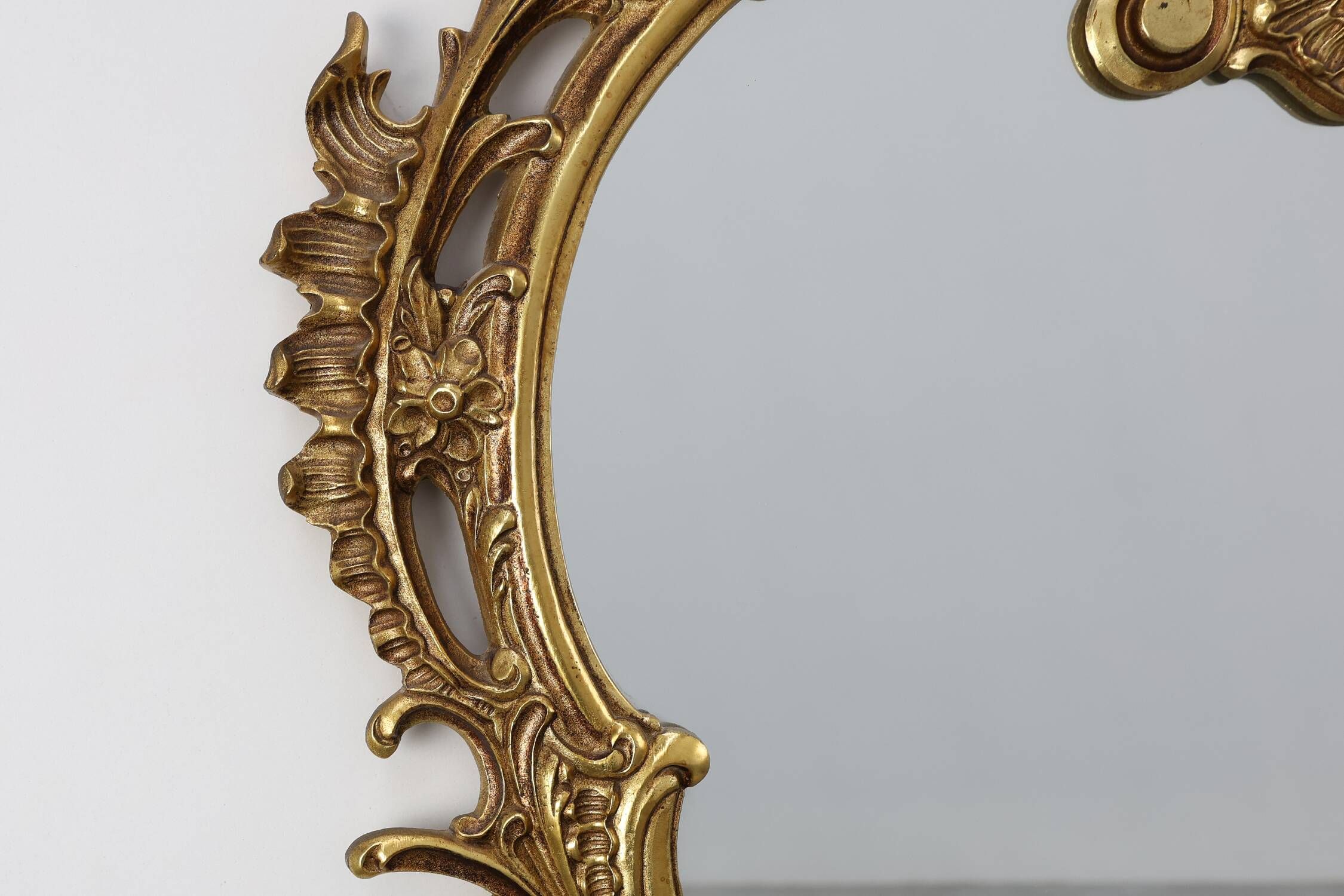 20th Century Ornate metal Louis XVI Wall Mirror with rococo Flourishes, Fra