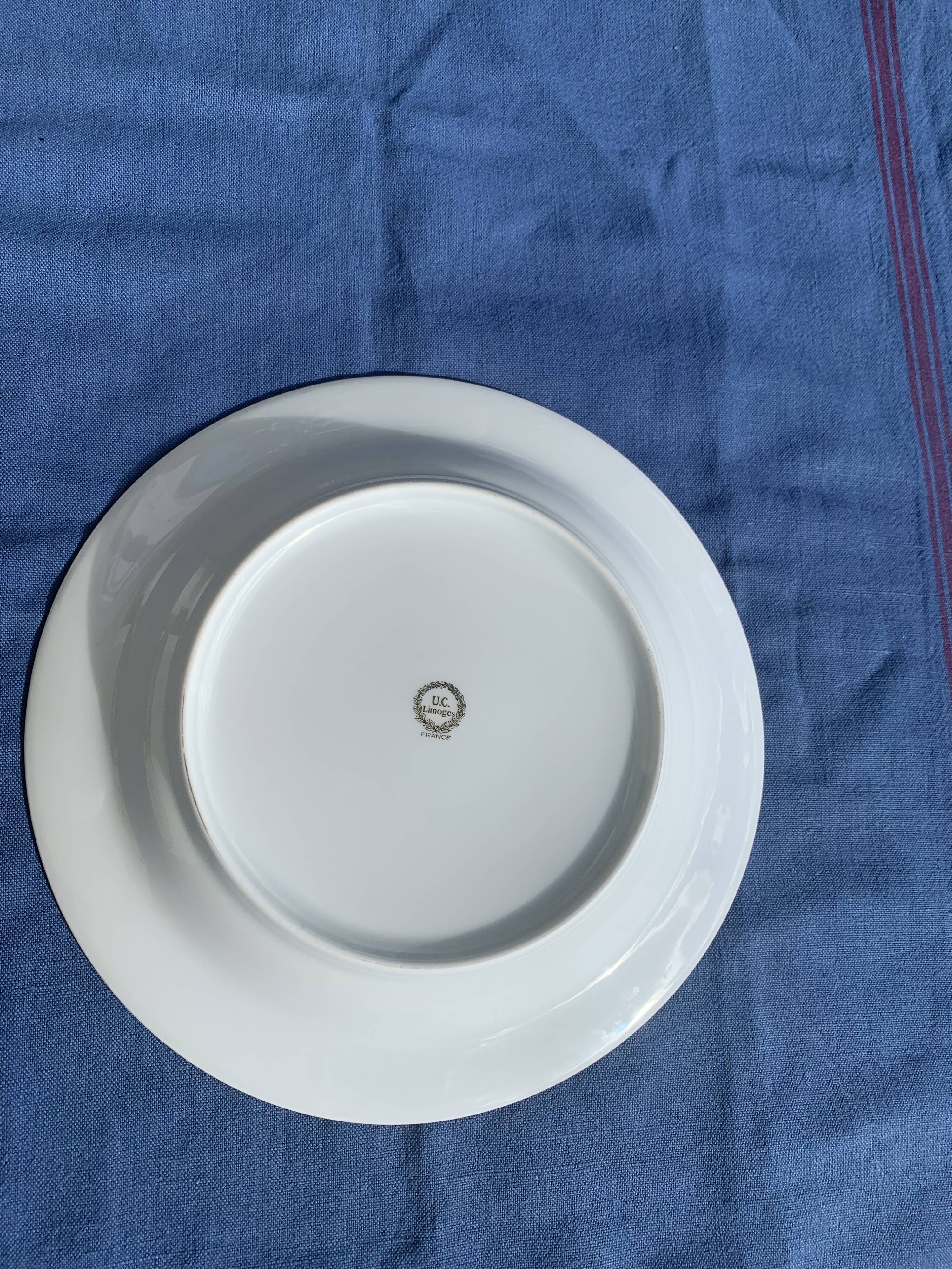 5 Limoges porcelain soup plates stamped UC Limoges France