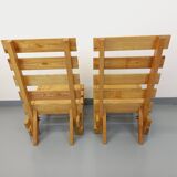 Pair of Vintage Brutalist Slatted Wood Lounge Chairs