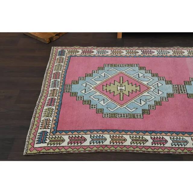 1970s vintage Turkish hand-knotted wool cotton pink area rug 128x208