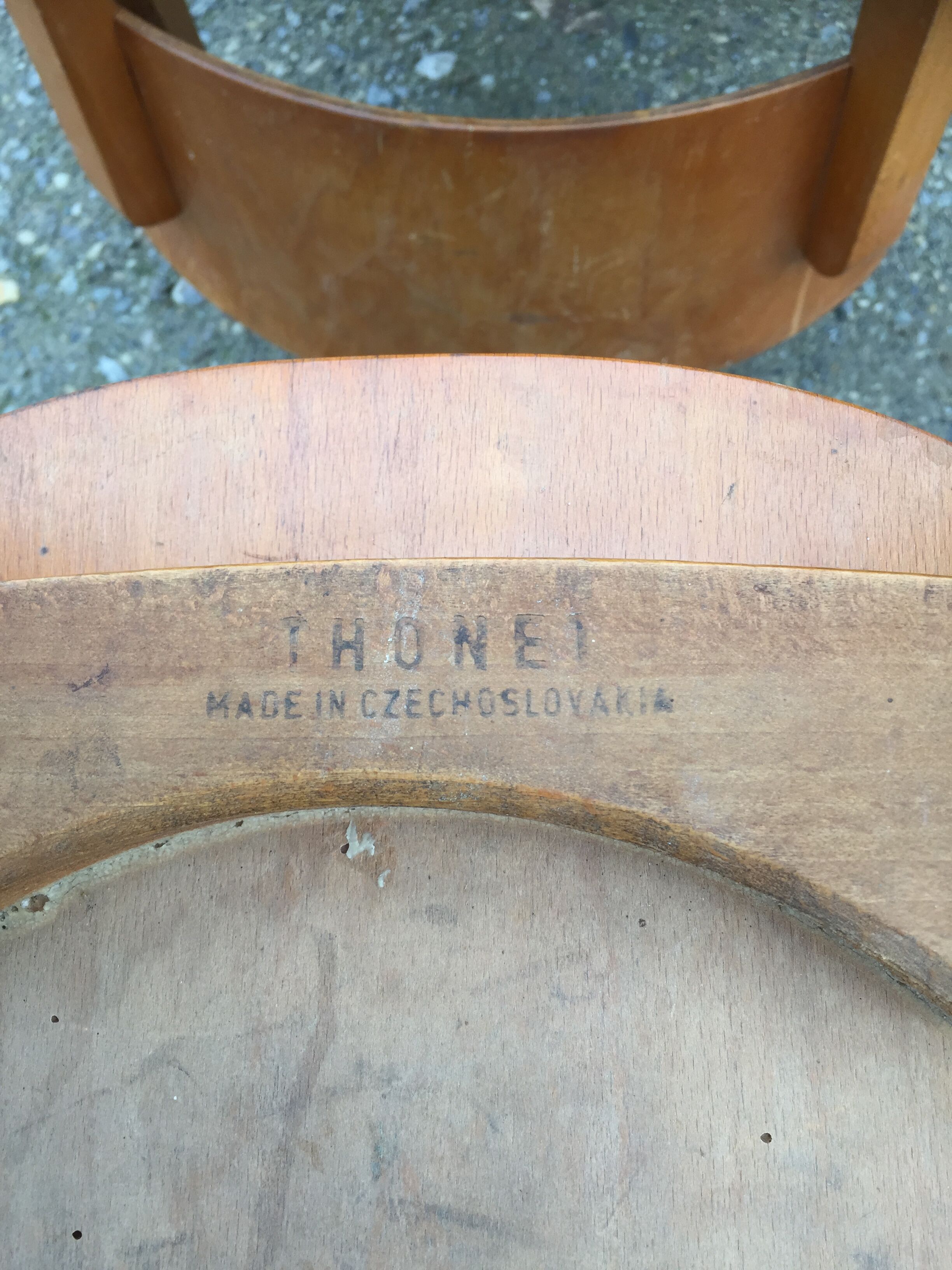 Vintage chairs stamped Thonet in curved beech wood and curved cp backrest.