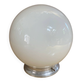 Applique, plafonnier ancien en opaline blanche et aluminium, années 1950