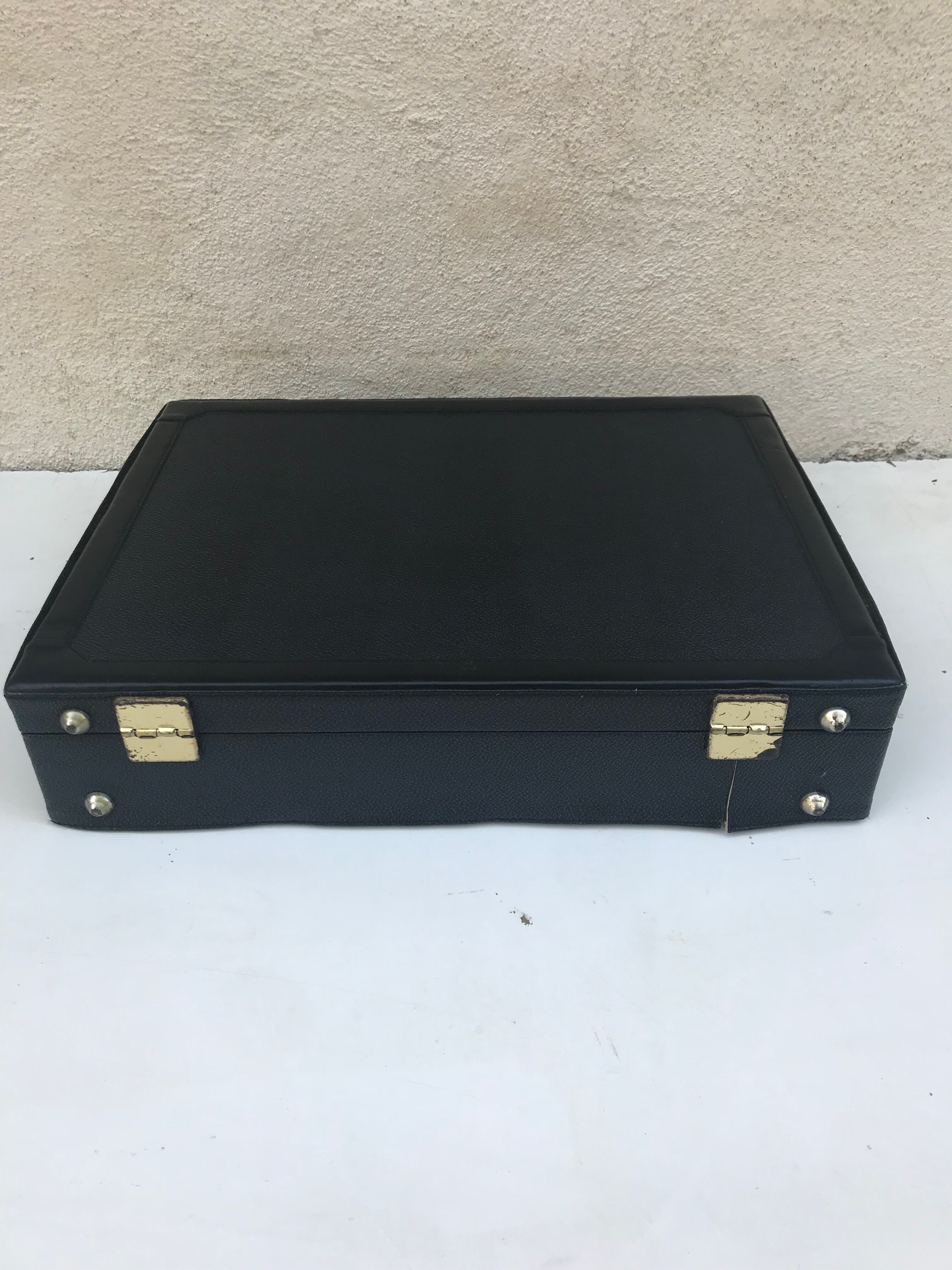 Old travel Gerard Henon leather black briefcase