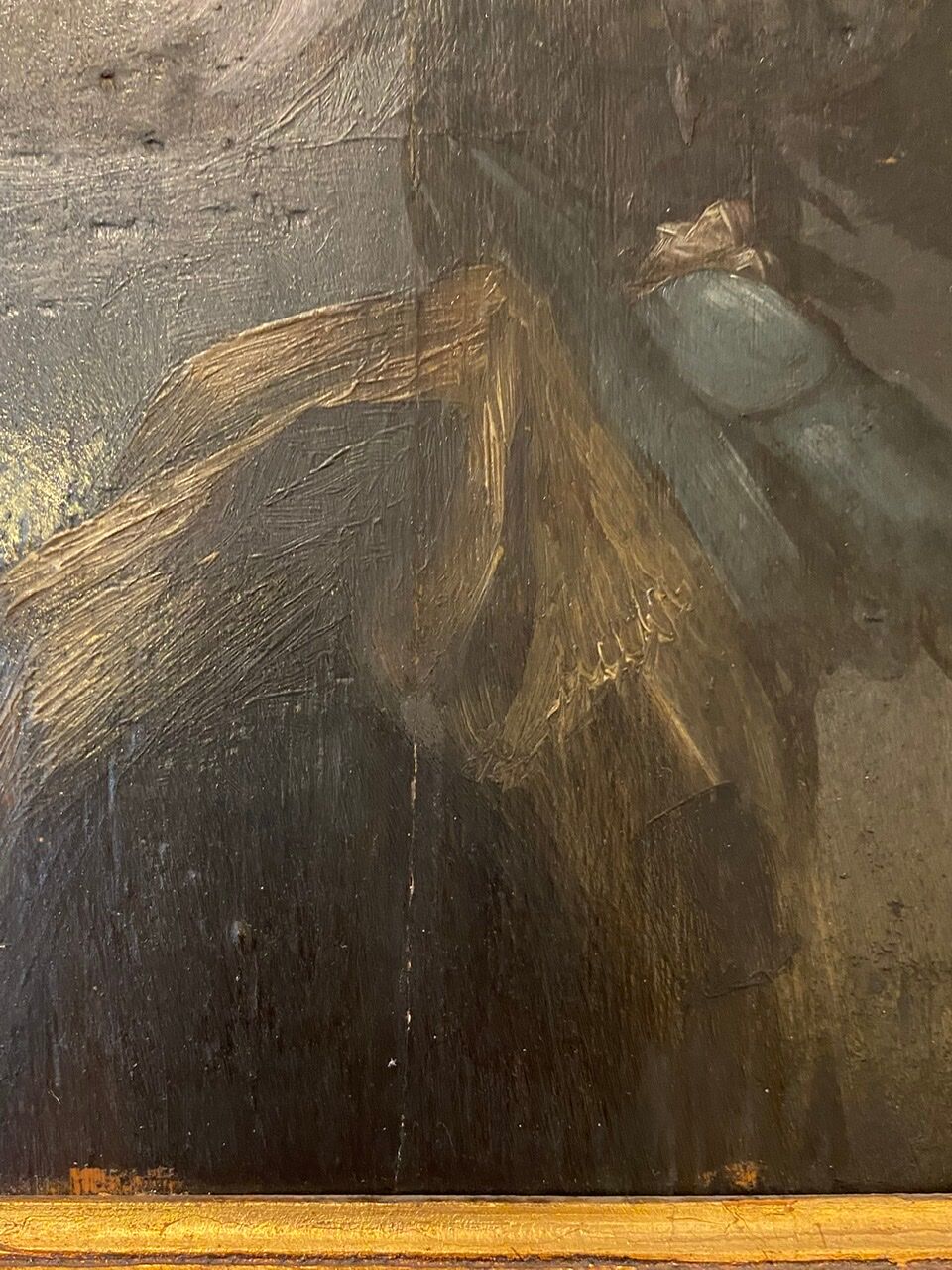 Old painting, the seamstress, signed L Cambedouzou and dated 1904