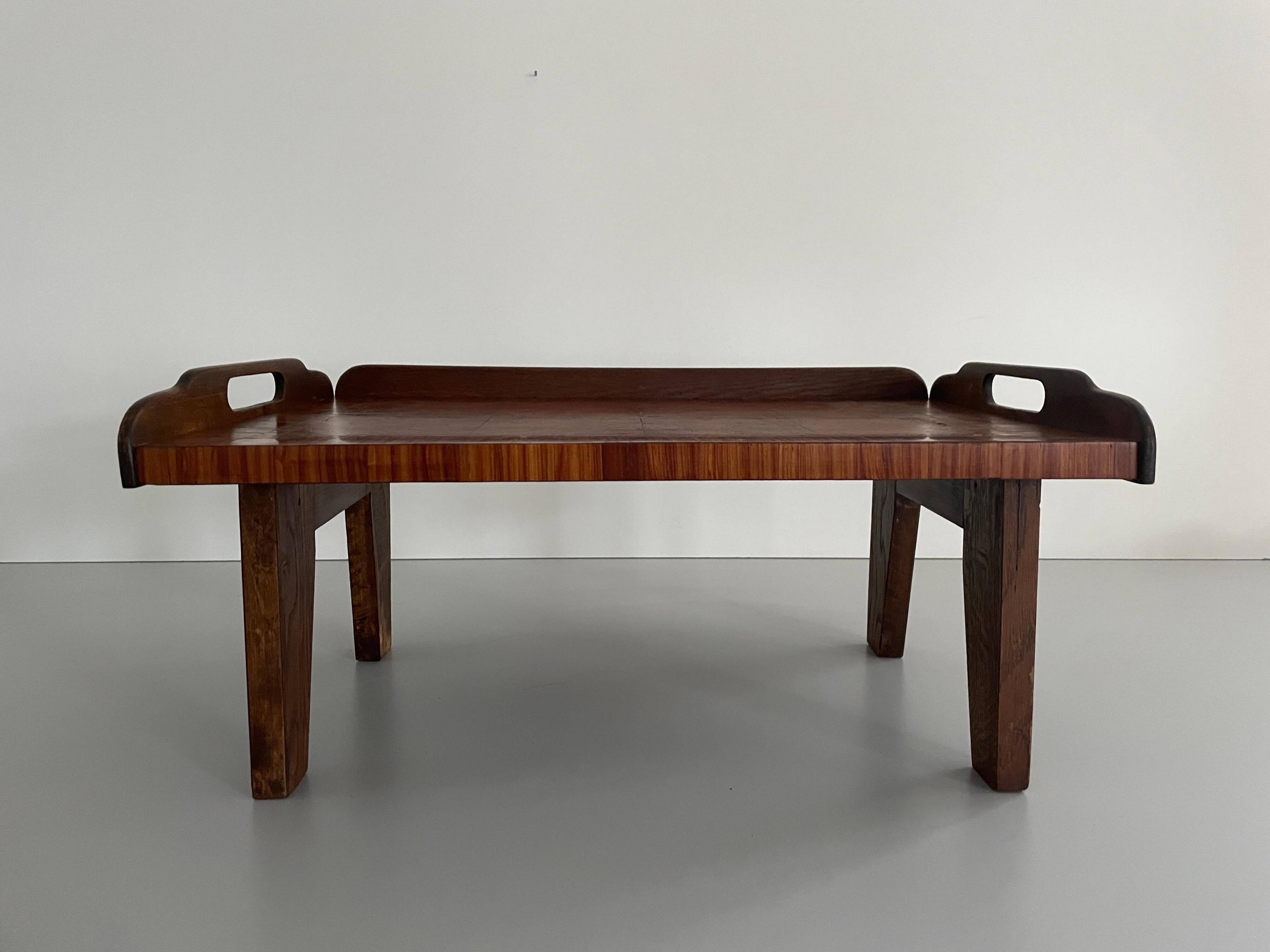 Wooden coffee table with a lovely square pattern, serving tray, 1960s, Germany.
