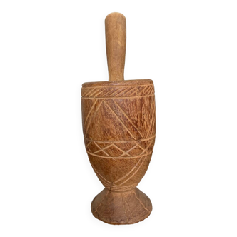 Carved wooden mortar and pestle, Africa.