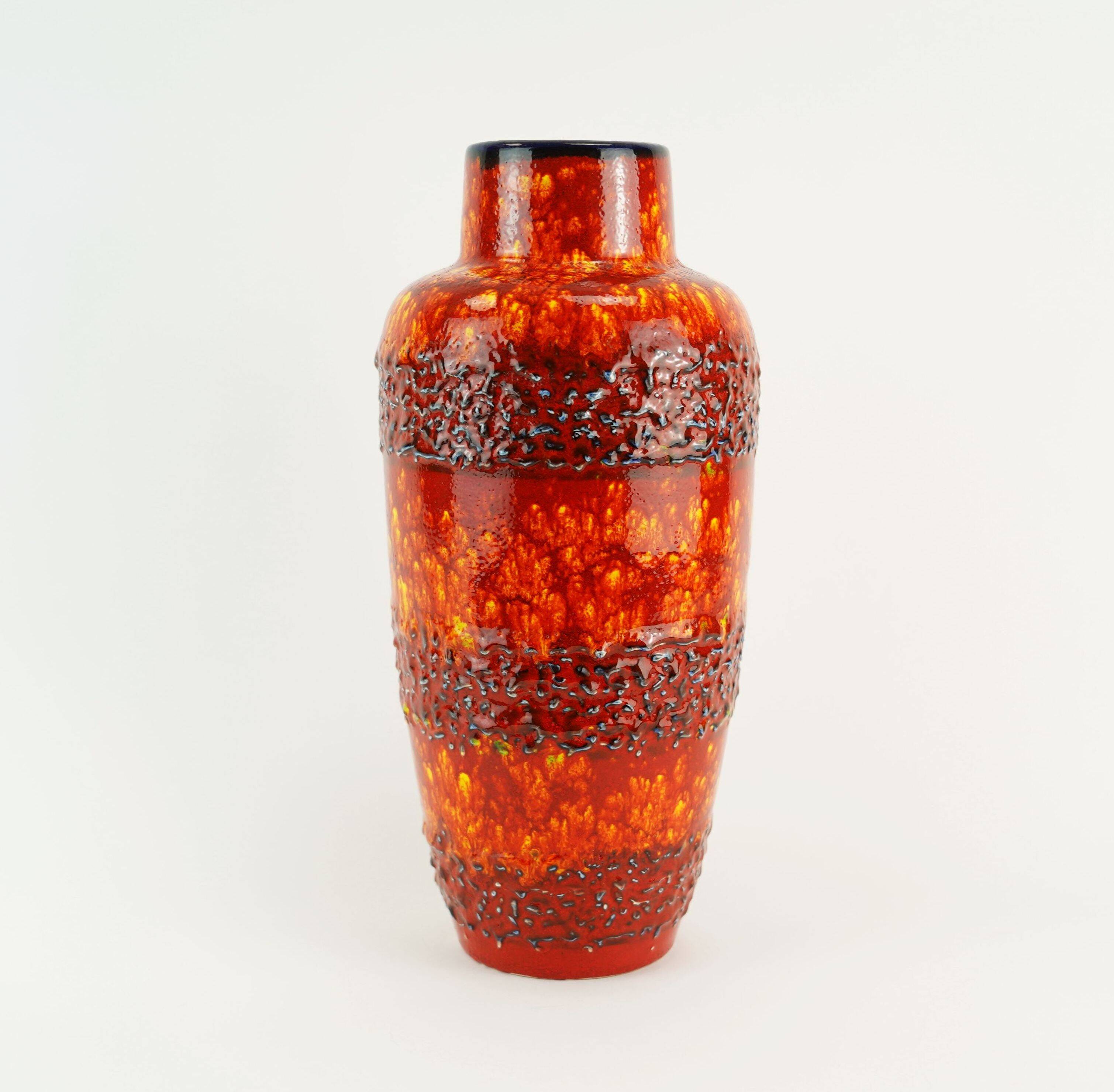 VASE des années 1960-70 de la période pop Scheurich rouge orange jaune bleu modèle 517-30