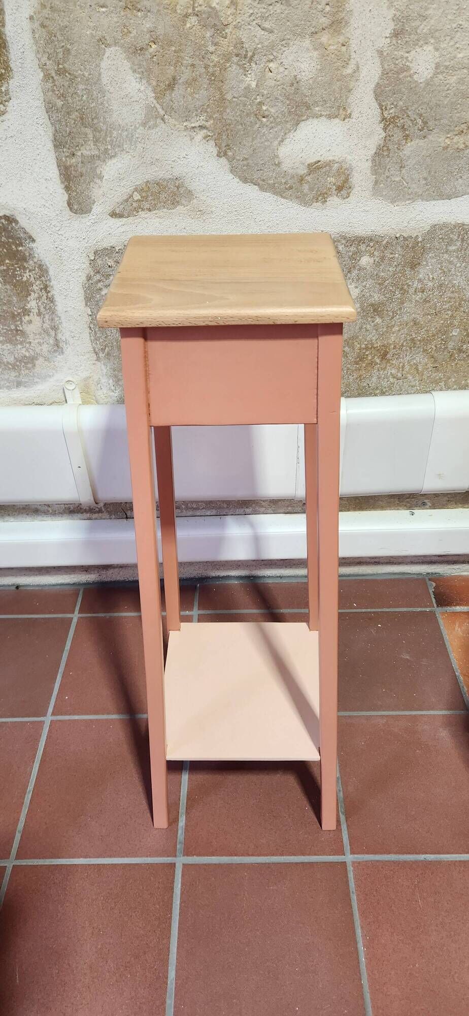 Sellette porte-plante bois et terracotta 2 niveaux
