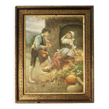 Tableau décoratif scène galante dans cadre noir et doré