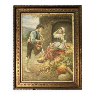 Decorative painting gallant scene in black and gold frame