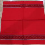 Old rectangular Basque red tablecloth and 12 matching Dralon towels
