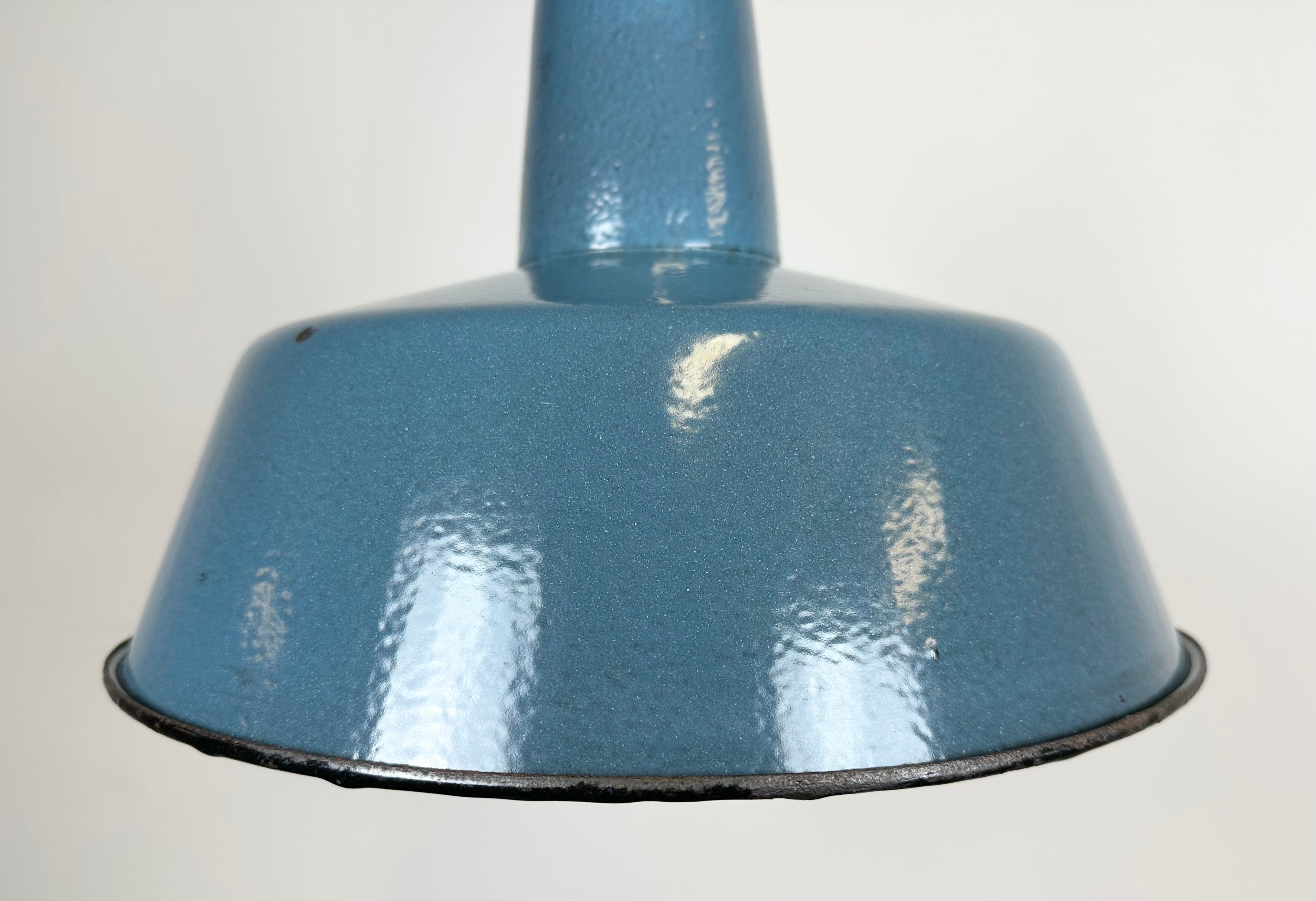 Industrial Blue Enamel Factory Lamp with Cast Iron Top, 1960s