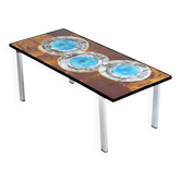 Coffee table tile table ceramic space age sixties turquoise italy 110cm