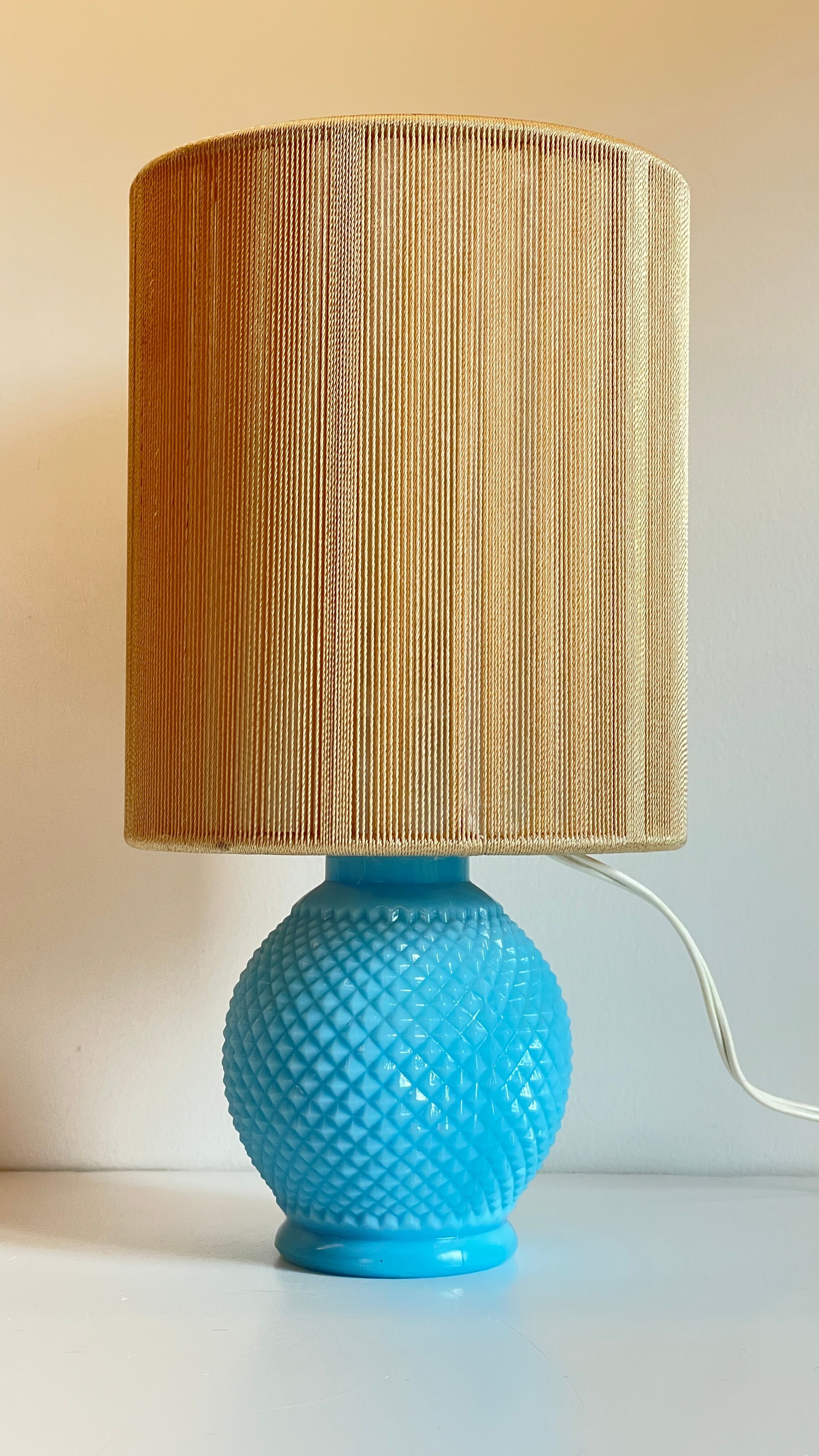 Vintage lamp in opaline blue and golden sons