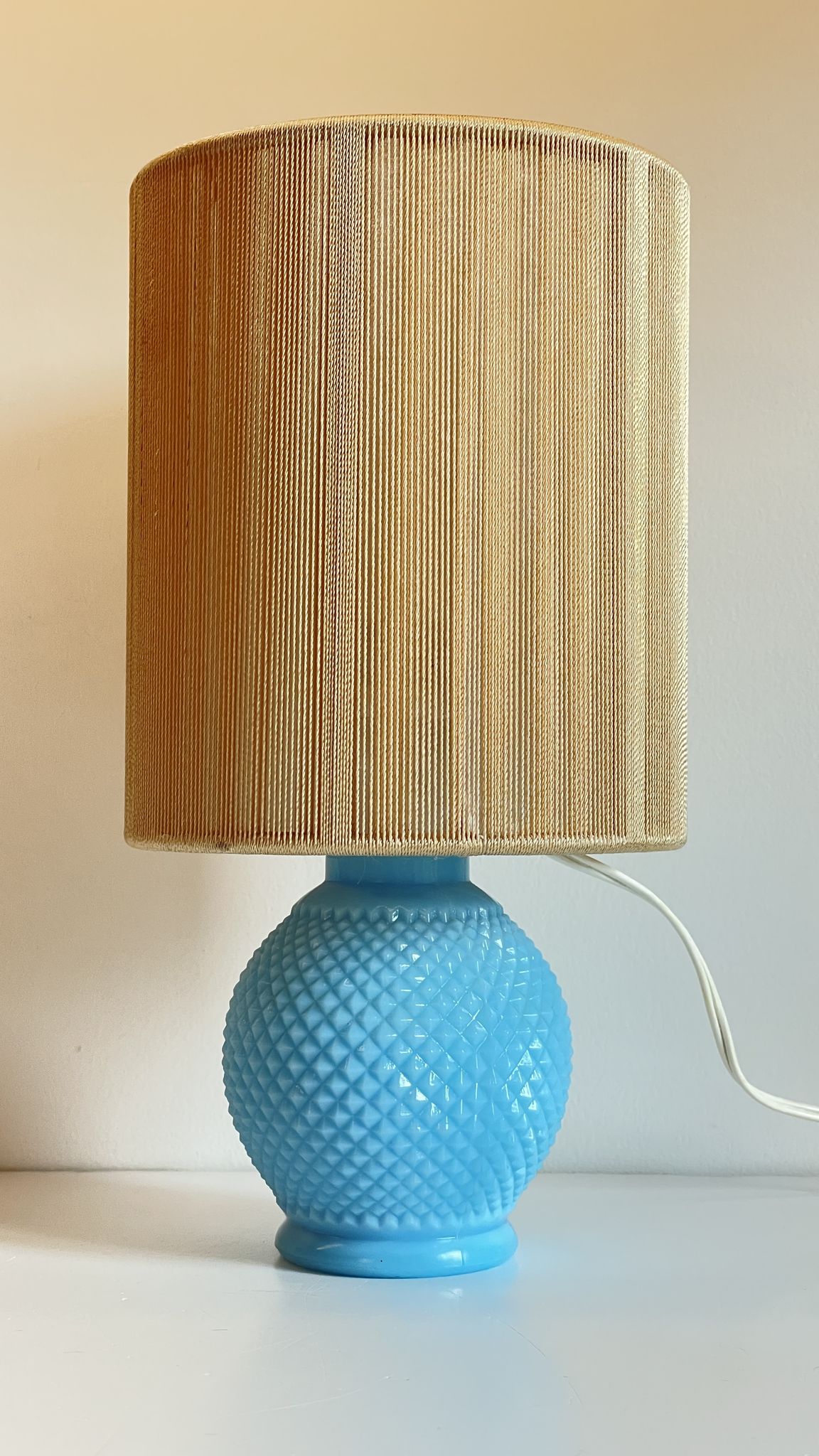 Vintage lamp in opaline blue and golden sons
