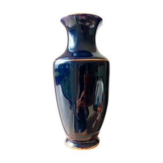 Vase Porcelaine Bleu Cobalt. Doré Or 22k. Castel