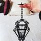 Petite lanterne fer forgé et verre vintage pour maison de poupée