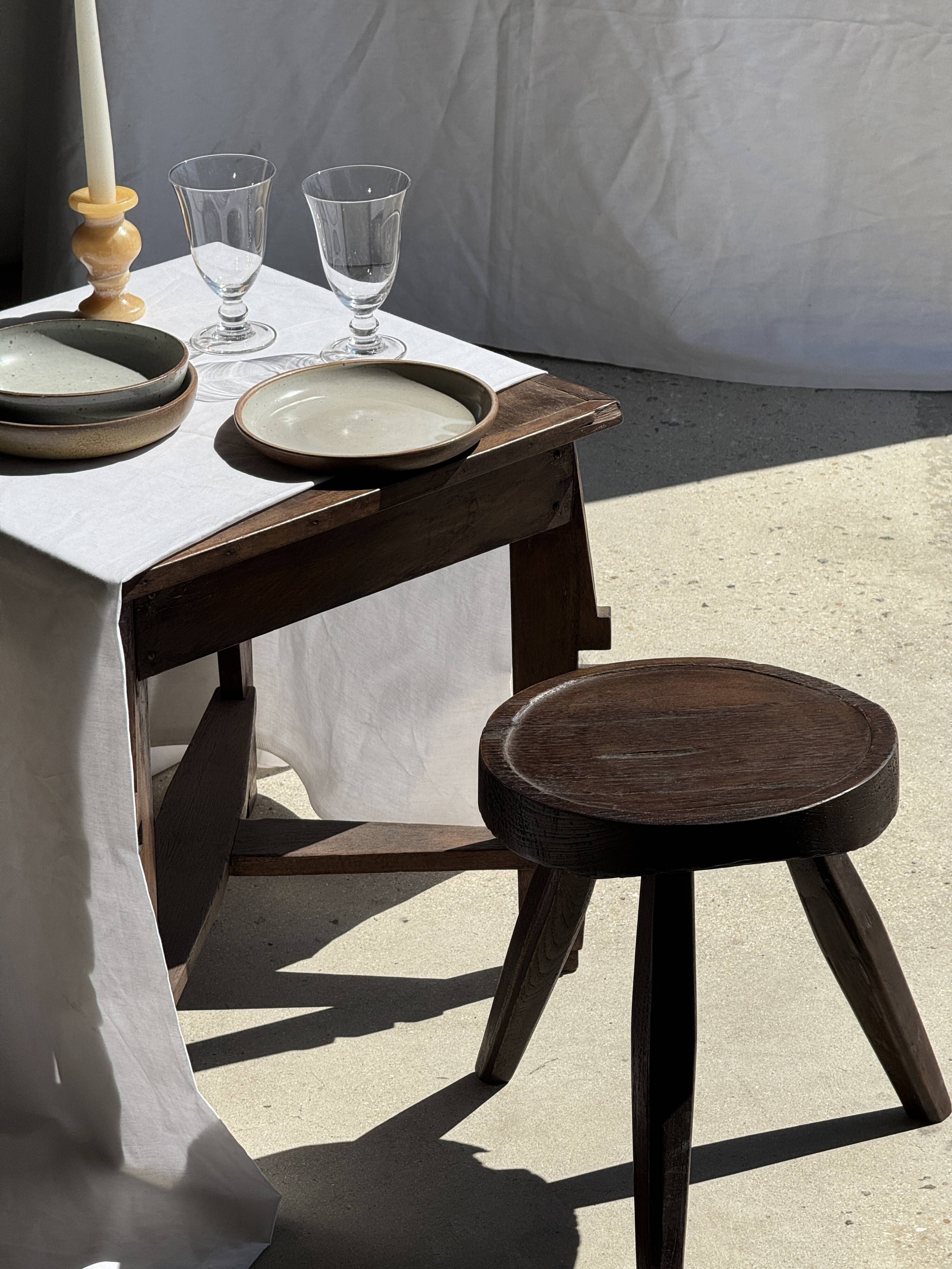 Set of 6 handmade stoneware plates in glazed beige and brown D20 H3