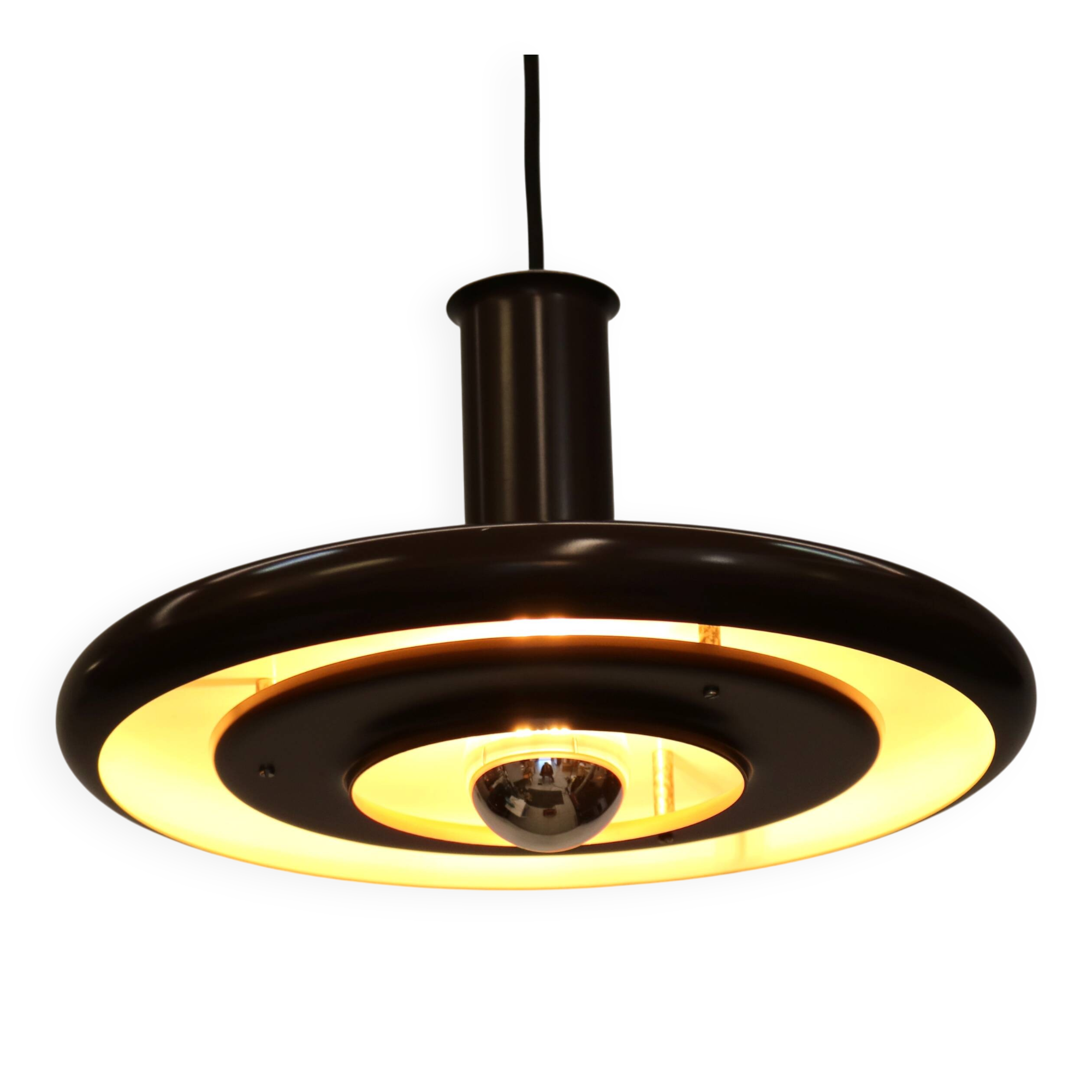 Brown vintage Fog & Morup pendant lamp: Hans Due Optima model, mid-century.