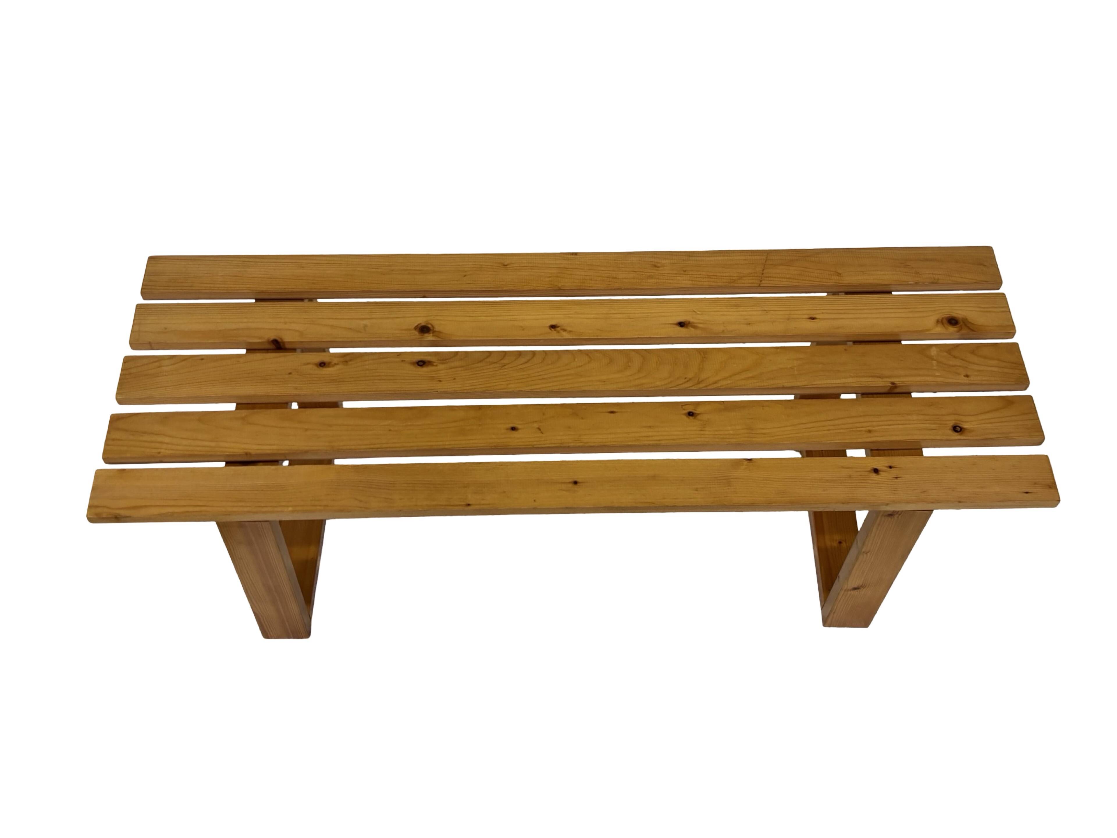 Vintage Scandinavian modern pinewood slatted bench from the 1960's