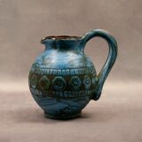 Blue ceramic pitcher with frieze by Jérôme Massier – Vallauris