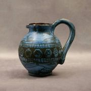 Blue ceramic pitcher with frieze by Jérôme Massier – Vallauris