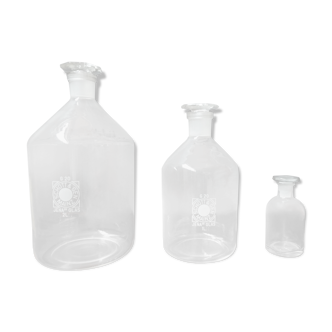 Laboratory glass set Schott and Gen Mainz, Jena glass, pharmacy bottles