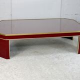 Coffee table Eric Maville glass brass plexiglass wood France, 70s. Small scratches. small