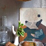 Set of three potter's plates in enamelled earth