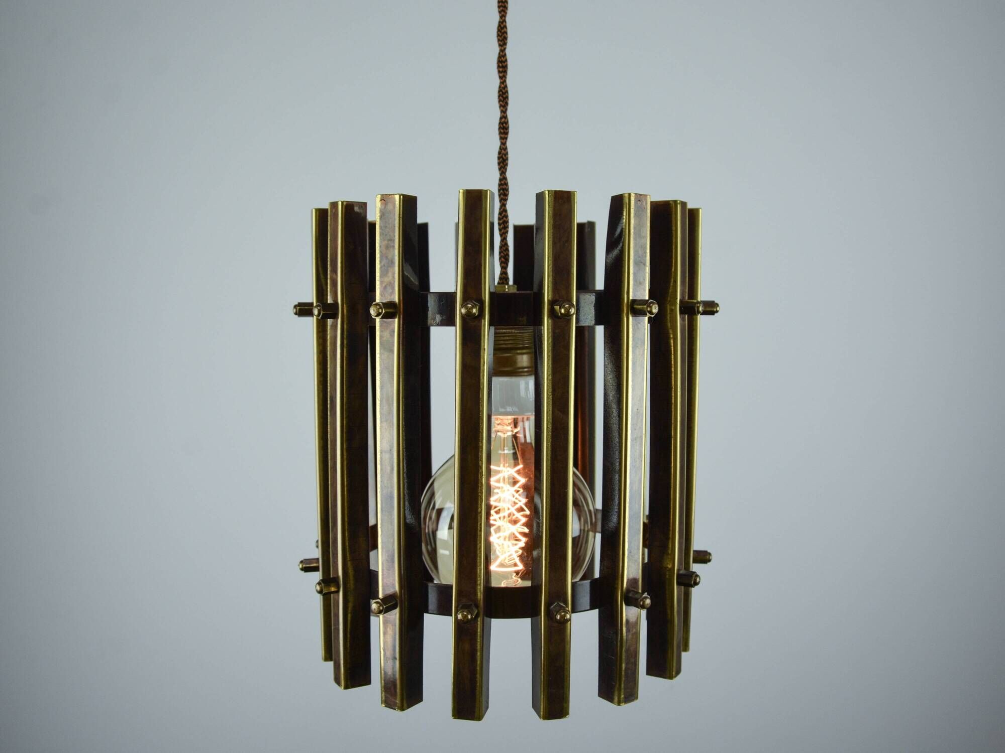 Italian Brutalist Brass-Metal Pendant Lamp