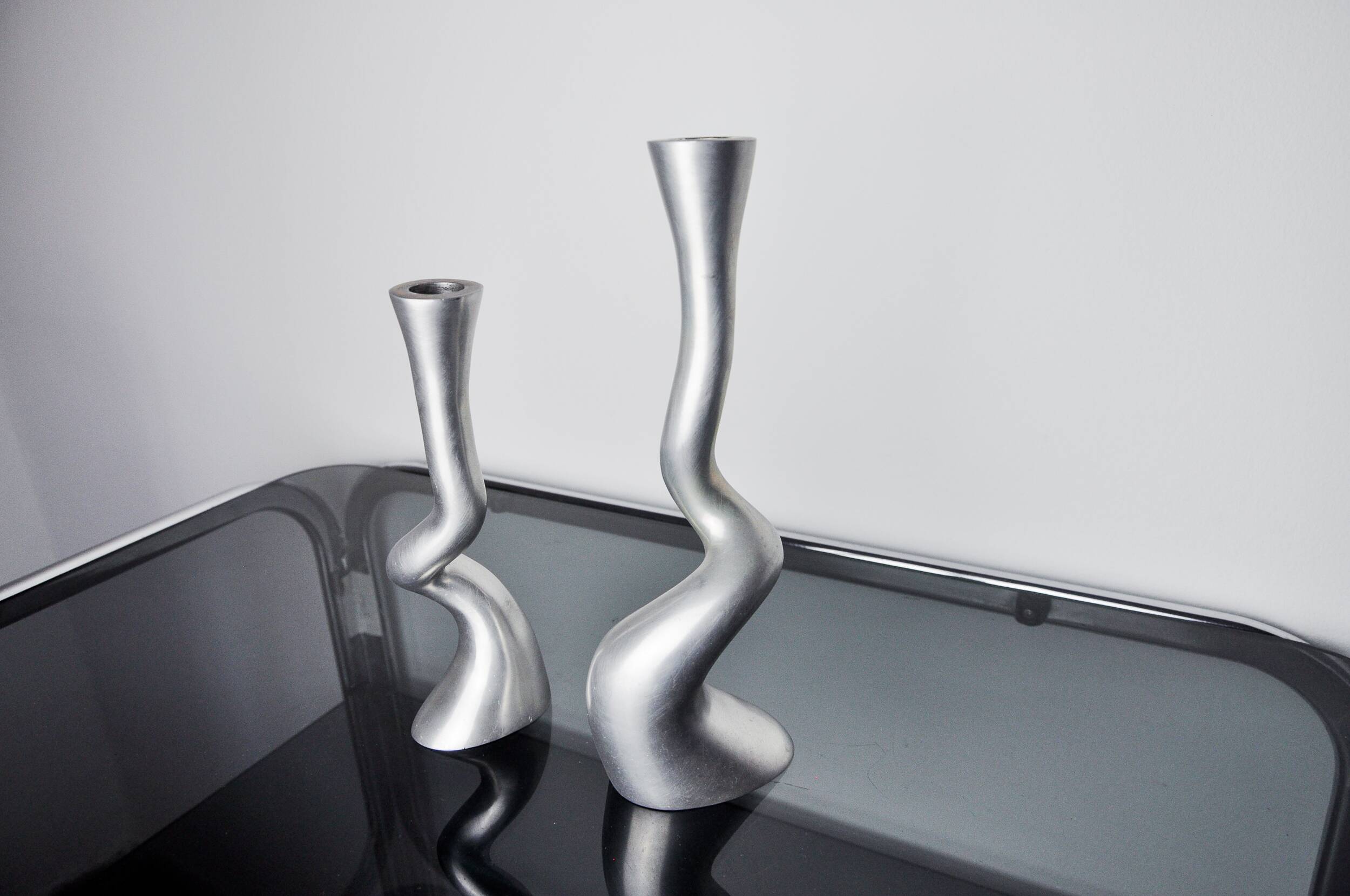Paire de bougeoirs brutalistes par art3, espagne, 1970