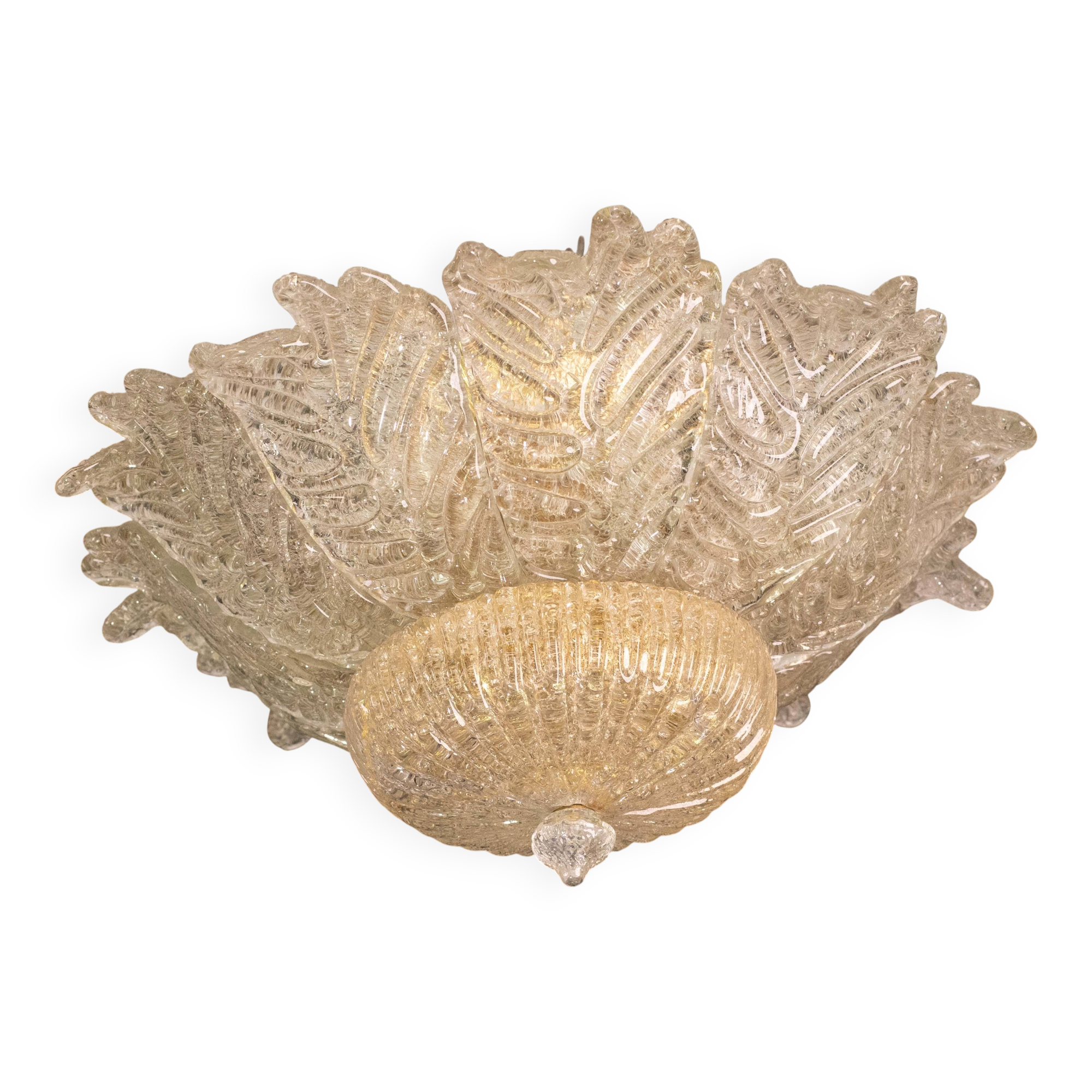 Splendid Amber Italian Murano Glass Ceiling Light, 1970s