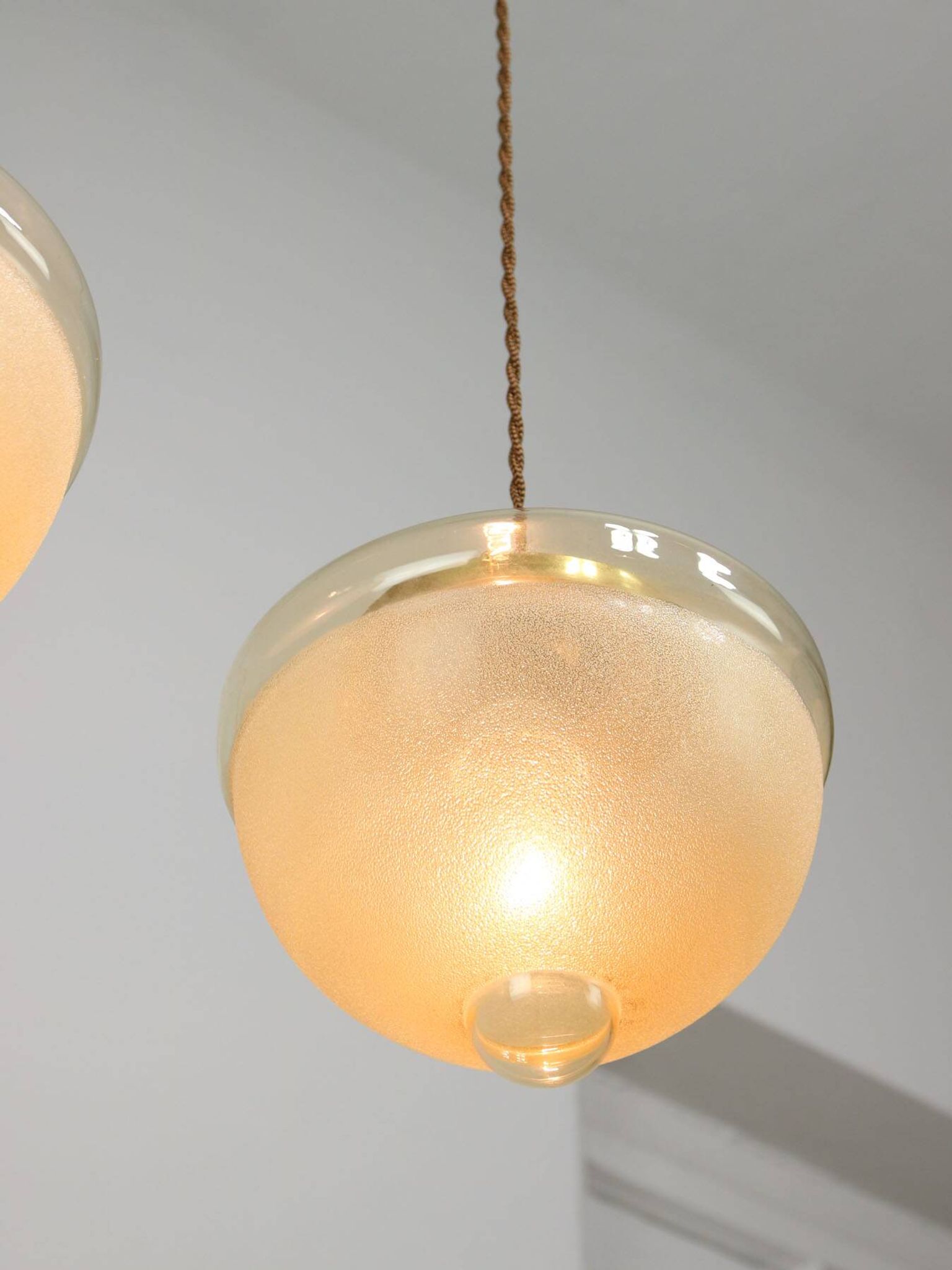 Mid-century Italian Brass and Glass Pendant Lamps, set of 2