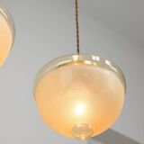 Mid-century Italian Brass and Glass Pendant Lamps, set of 2