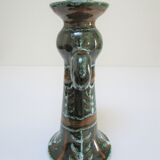 enamelled ceramic candle holder signed "S" plant decoration 70s