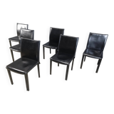 Chaises de salle à manger en cuir noir par Arper Italie, années 1980 - lot de 6