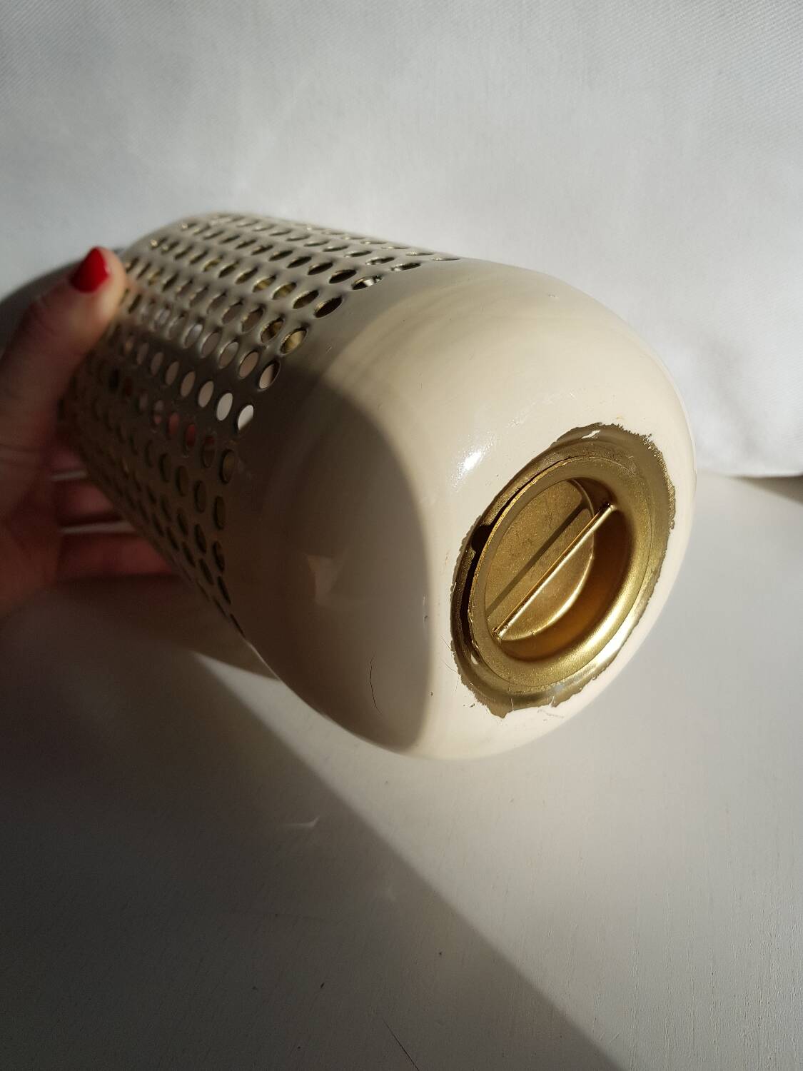 Photophore lanterne arrondie en métal beige